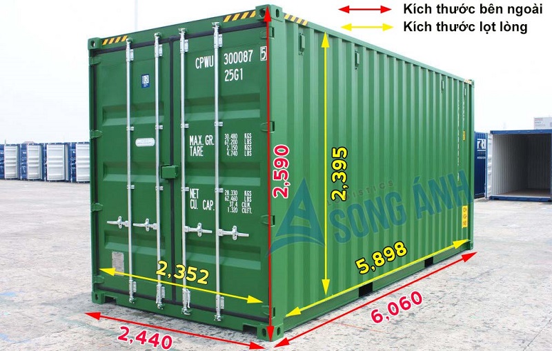 1 container 20 feet  chở được bao nhiêu tấn